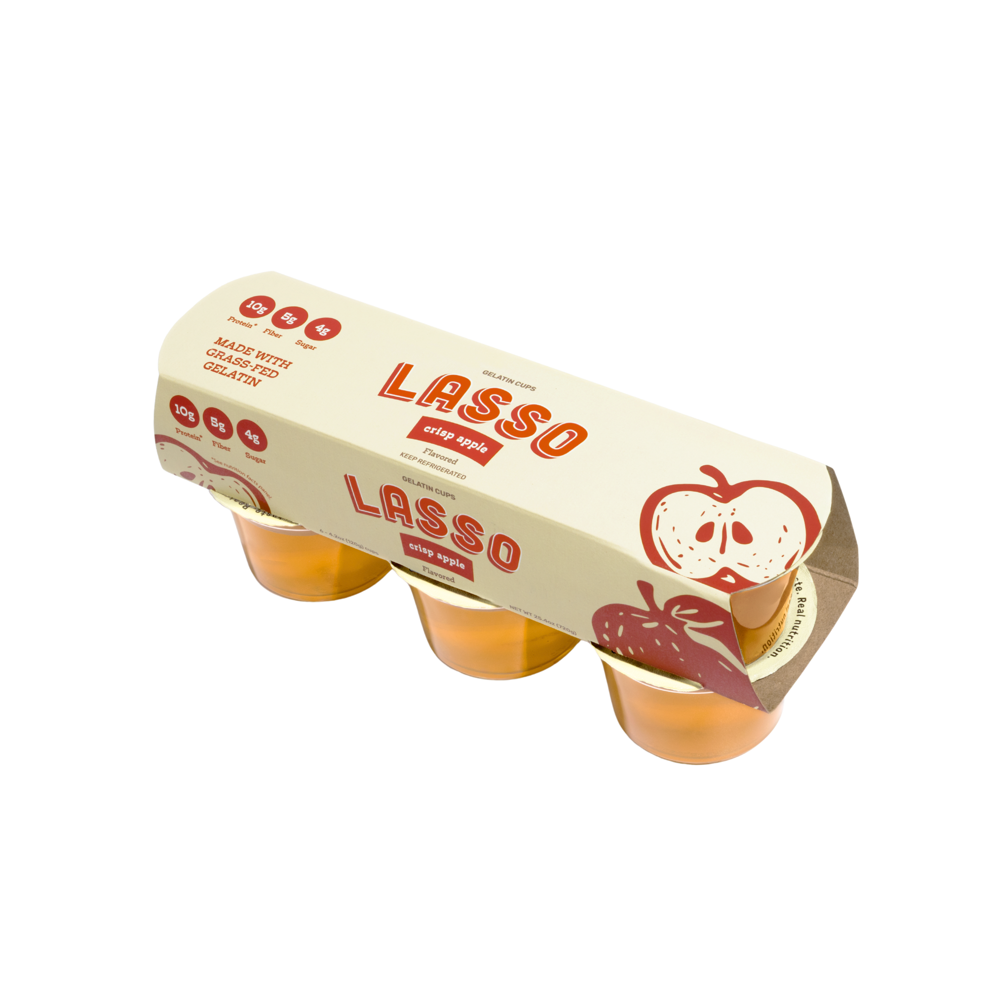 Single 6 pack Lasso brand crisp apple gelatin on a white background
