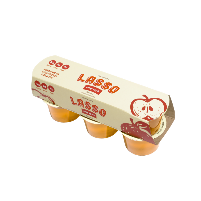 Single 6 pack Lasso brand crisp apple gelatin on a white background