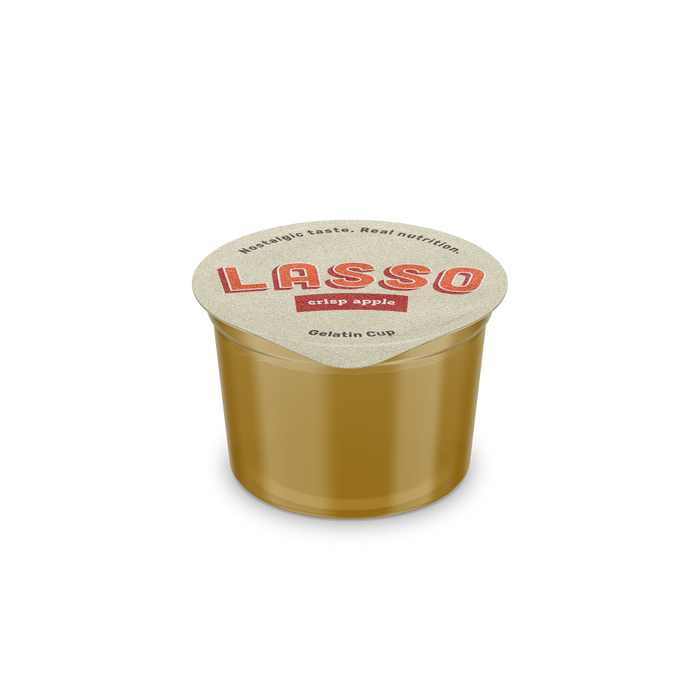 Lasso crisp apple gelatin cup on a white background