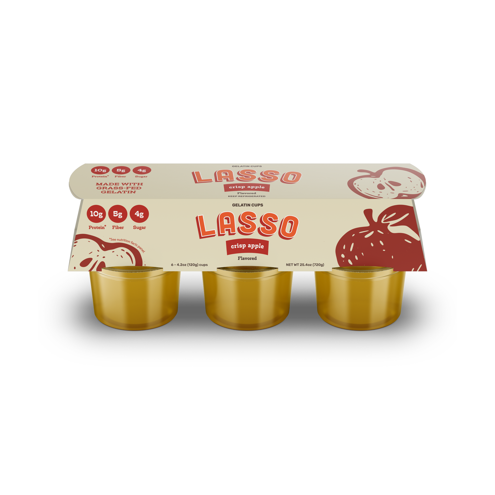 Single 6 pack Lasso brand crisp apple gelatin on a white background