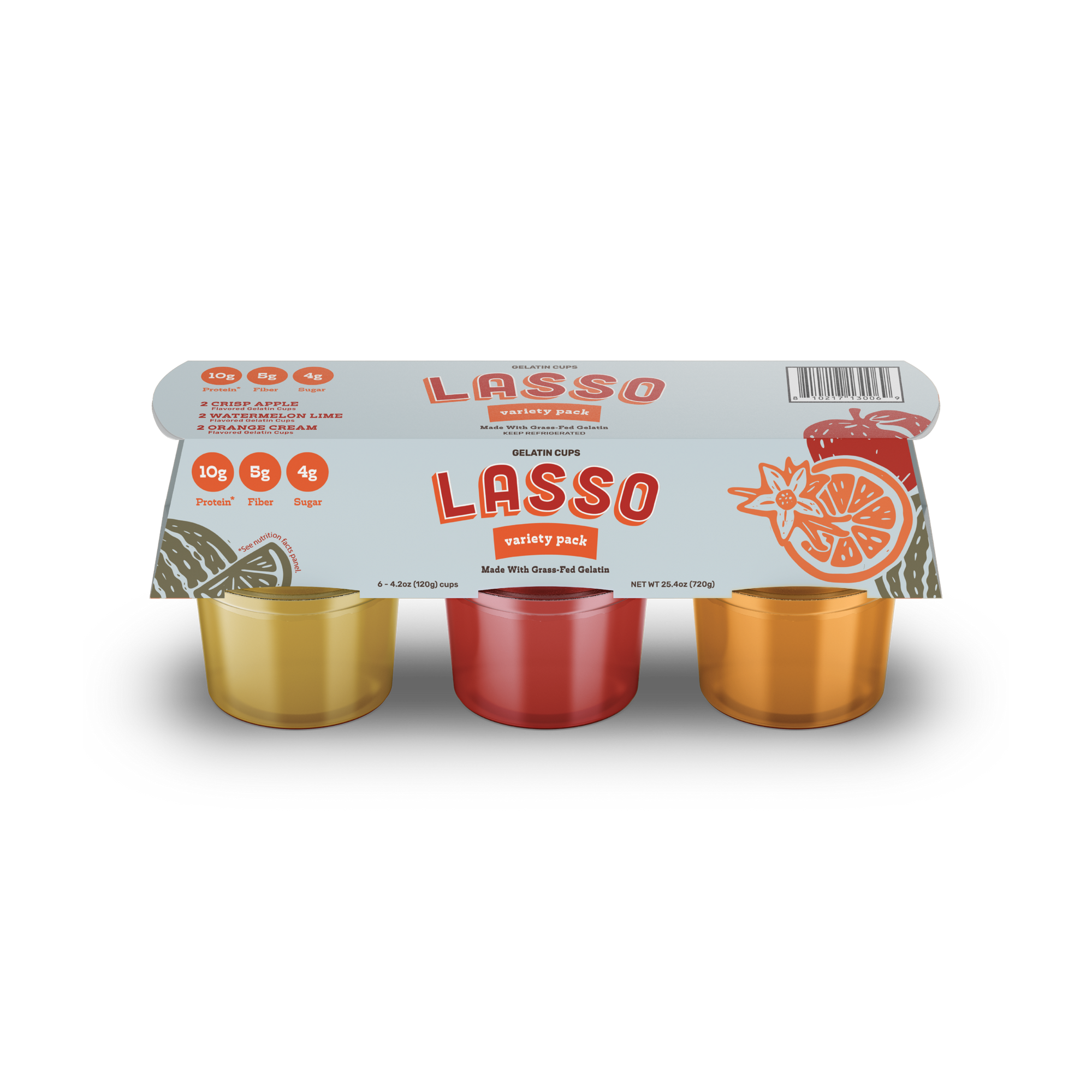 1 pack of Lasso brand variety gelatin packs on a white background