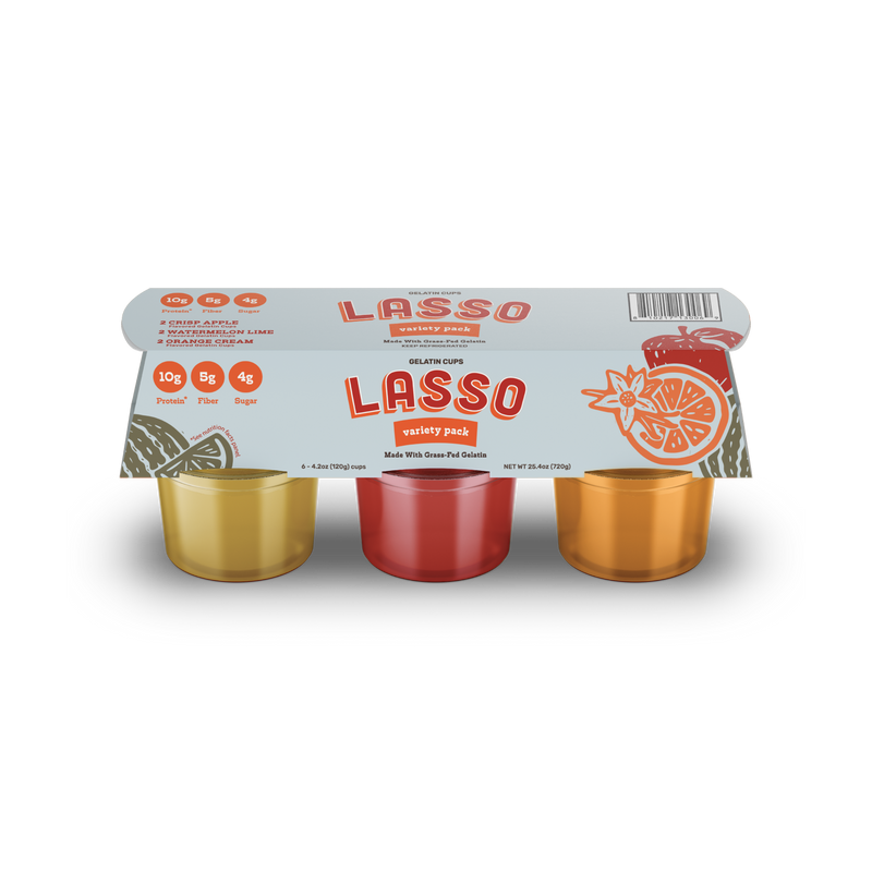 1 pack of Lasso brand variety gelatin packs on a white background