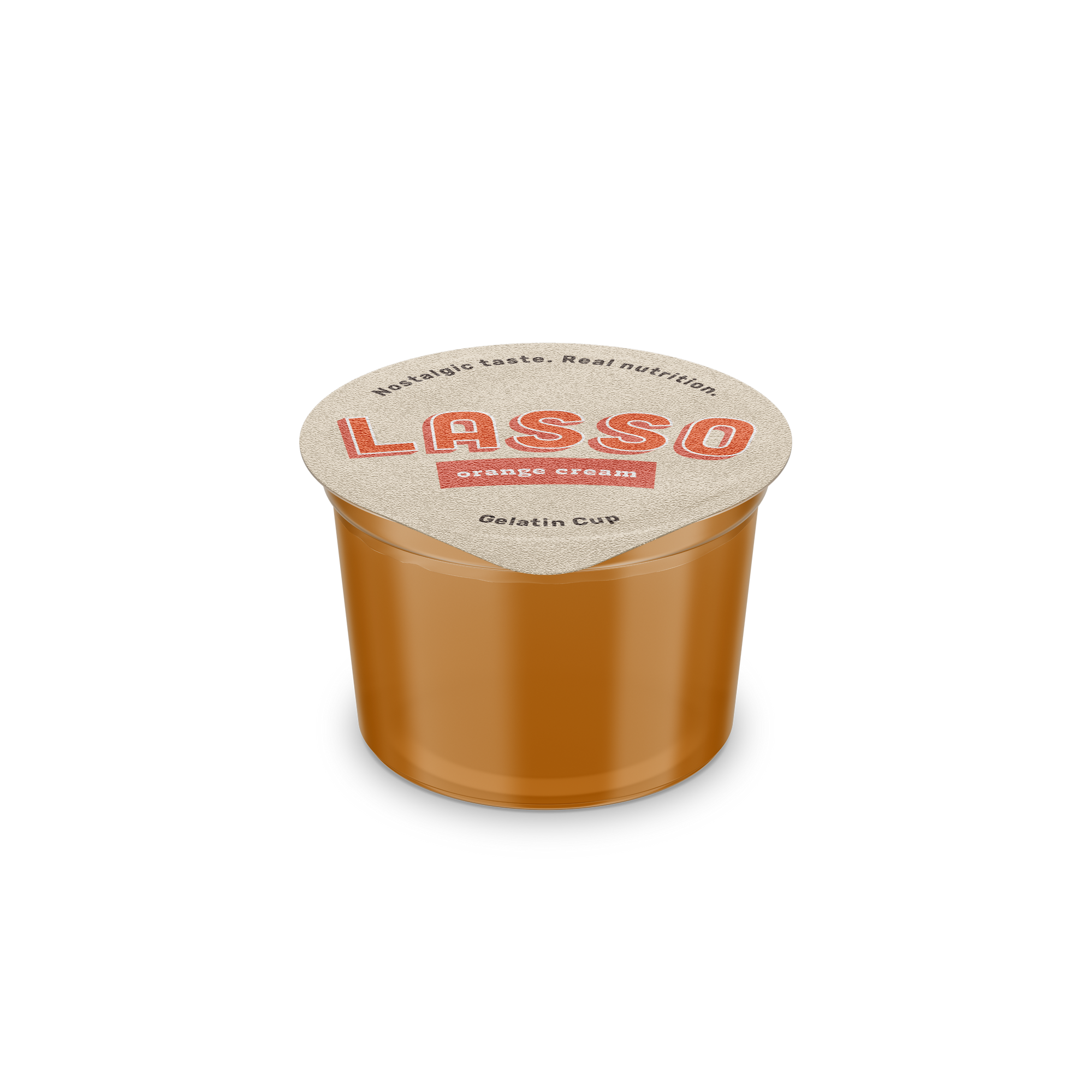 Lasso orange cream gelatin cup on a white background