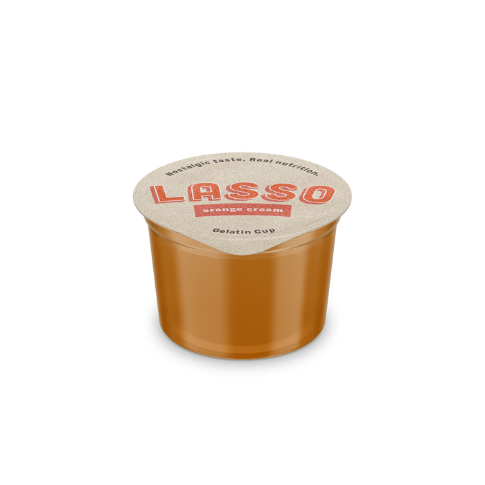 Lasso orange cream gelatin cup on a white background