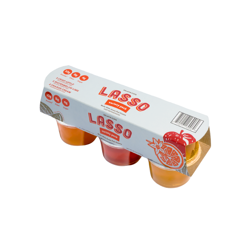 Pack of Lasso brand variety gelatin packs on a white background