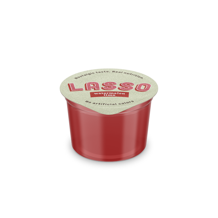 Lasso brand watermelon lime gelatin cup on a white background