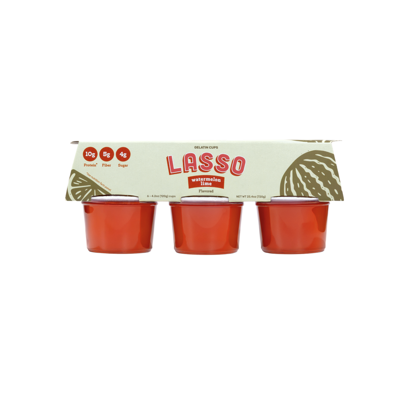1 pack of Lasso brand watermelon lime gelatin packs on a white background